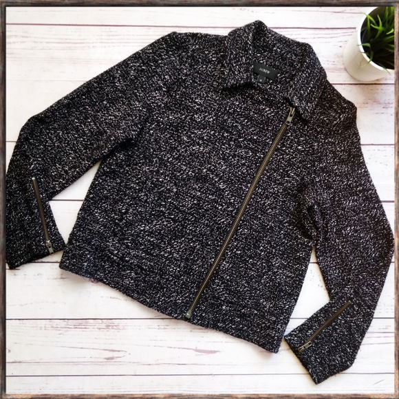 J. CREW Boucle Motorcycle Jacket, Black/Grey, 10 - Picture 1 of 8